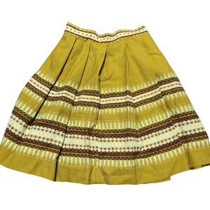 Vintage Mustard Prairie Skirt Folk Boho A-Line Women's XS S